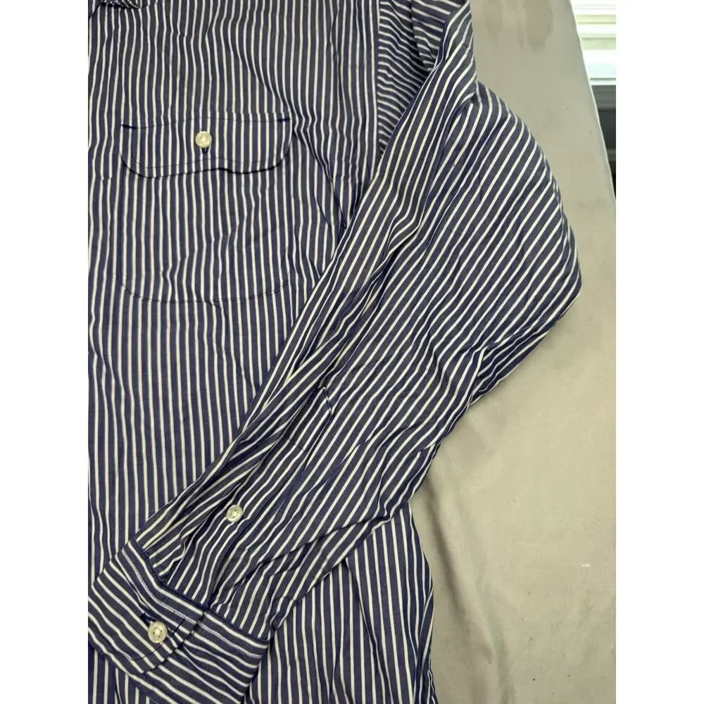 Polo Ralph Lauren Boys Striped Button Shirt Youth L 16-18 Blue White
